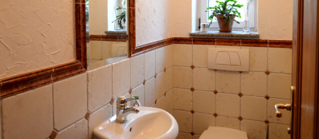 Toilette mit Marmor-Fliesen